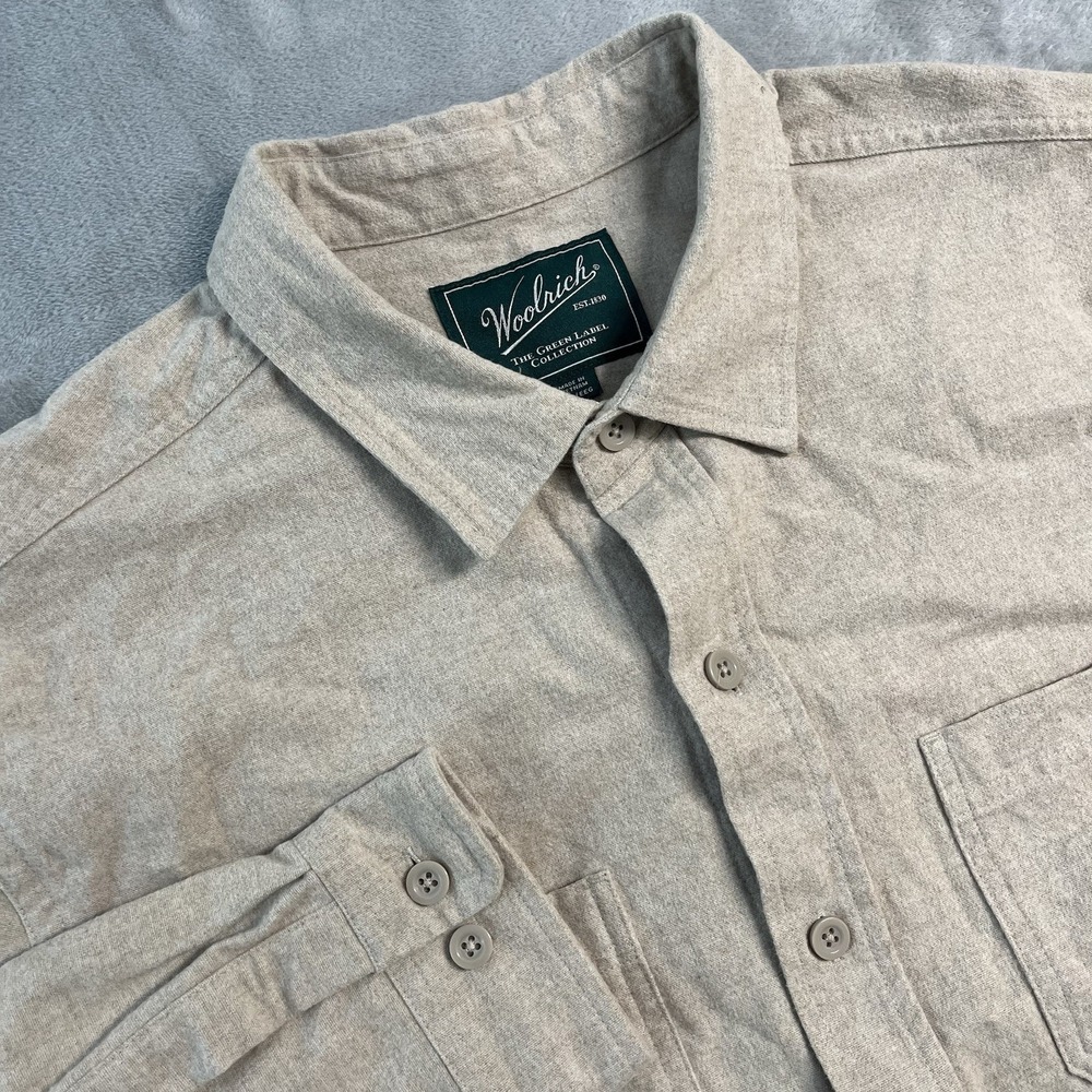 Woolrich XXL Green Label Collection Chamois Cloth Button Up Shirt Beige Tan EUC